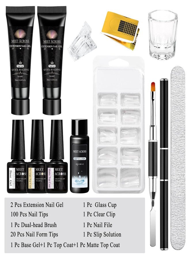MEET ACROSS 12 Pcs Extension Gel Nail Kit ,Clear White With Slip Solution Dual Builder Nail Forms,Clips for Poly Gel,Starter Kit for Home Manicure Set Salon DIY at Home Gifts for Women - Image 2